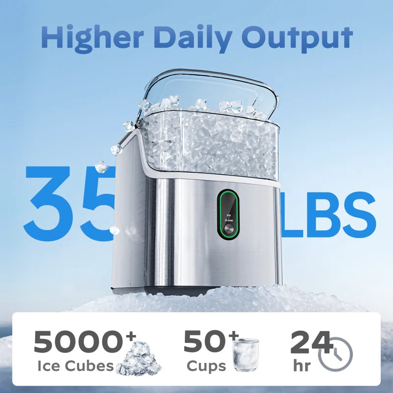 35 Lb. Nugget Stainless Steel Kitchen Countertop Ice Makers, Daily Production Chewable Ice Maker Machine for Camping and Party